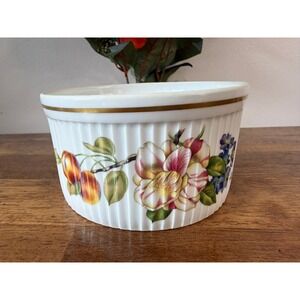 Royal Worcester Pershore Casserole Dish Vintage England Fruit Floral Gold Trim